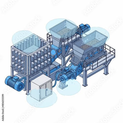 Industrial waste shredder and recycling machinery for material processing.