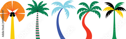 Colorful Palm Tree Collection Vector Set with Tropical Coconut Palms in Flat Modern Summer Illustration Style