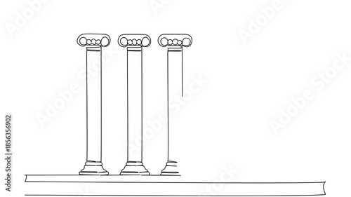 Self drawing animation of continuous line draw of five pillars symbolizing democratic foundations, an international event for Democracy Day, highlighting rights and justice. Full length animated