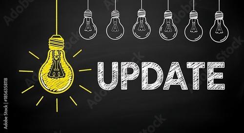 Creative update concept with light bulbs representing new ideas and information
