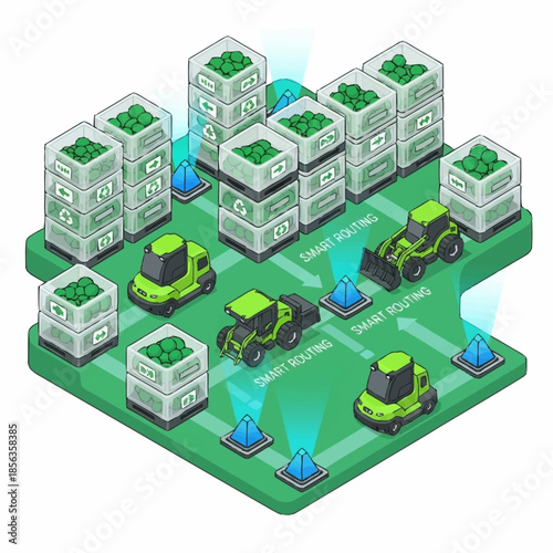Isometric View of Automated Logistics and Supply Chain Management System.