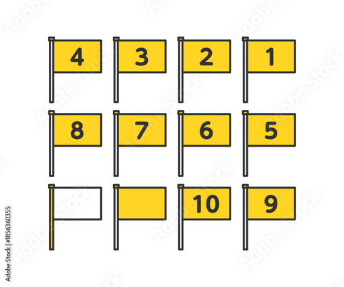 四角の旗。番号付き旗。フラッグ。Square flags. Numbered flags. Flags.