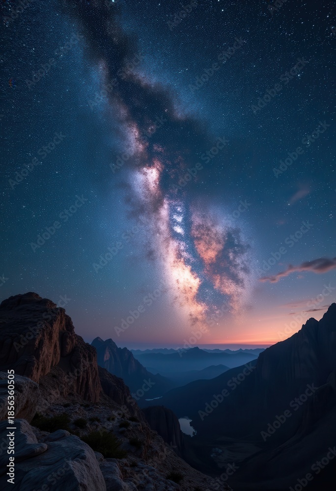 Fototapeta premium Stunning Milky Way Galaxy Stars Infinitely Arching Across Vast Cosmos Displaying Colorful Celestial Phenomena