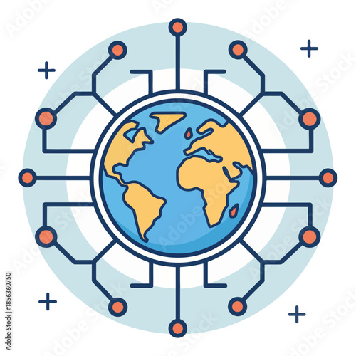 A digital illustration of the Earth surrounded by a circuit board design