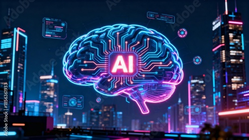 AI brain with cityscape