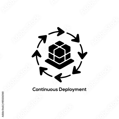 Continuous Deployment DevOps Icon with Arrows Around Package, Automation Loop Symbol for CI CD Pipeline, Minimal Vector Illustration Design

