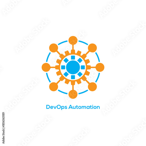 Colorful DevOps Automation Icon Showing Connected Gears and Nodes for CI CD Pipeline, Cloud Infrastructure Management Vector Illustration Design

