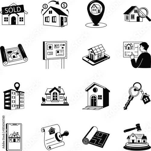 Collection of Real Estate Doodle Style Illustrations 

