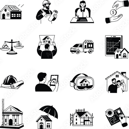 Collection of Real Estate Doodle Style Illustrations 

