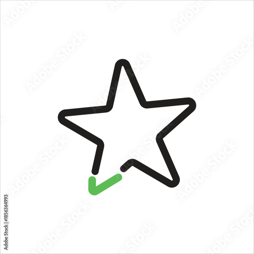Verified Rating Icon. Star Symbol with Check Mark. Favorite and Best Quality Linear