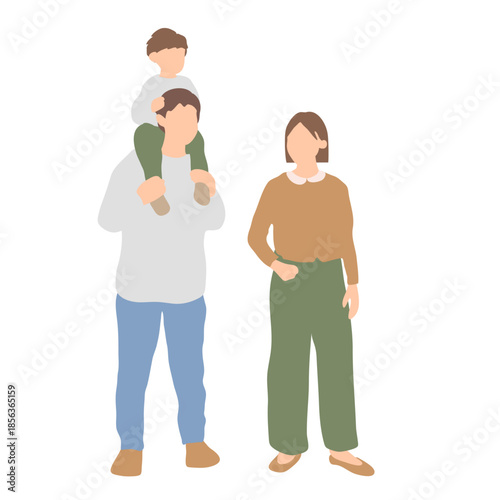 肩車をする親子のイラスト｜休日の家族のイメージ