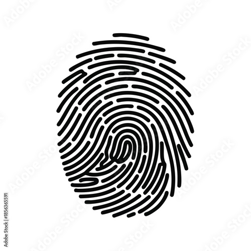 A black fingerprint icon with detailed lines and ridges on a plain white background.