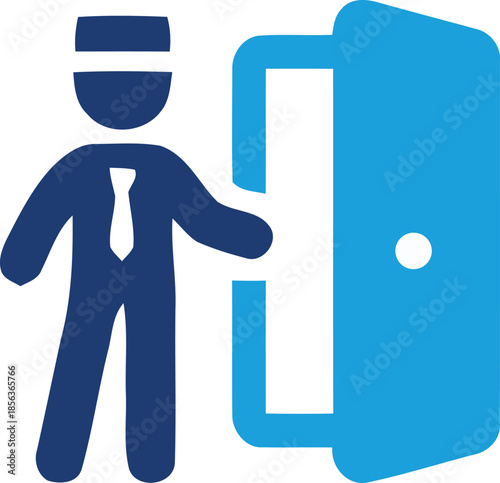 A stylized illustration of a person opening a door representing entry or access