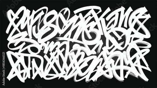 White Graffiti Tagging Art with Abstract Brush Strokes on a Black Background vector illustration
