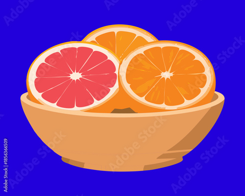 Vibrant bowl of sliced oranges and pink grapefruit for refreshing summer snacks and healthy lifestyle design - Vector Illustration