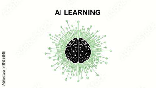 Artificial Intelligence Learning Concept with Abstract Brain Illustration and Radial Connection Lines