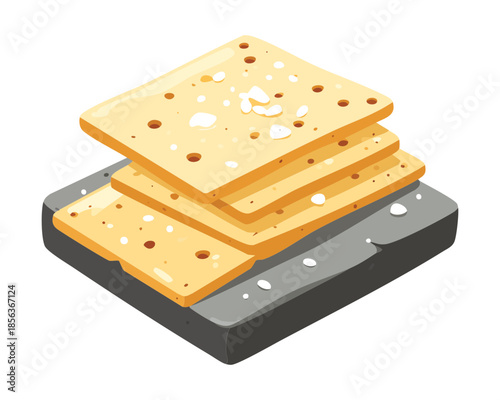 Stack of traditional wheat crackers with salt seasoning presented on a clean white professional background - Vector Illustration