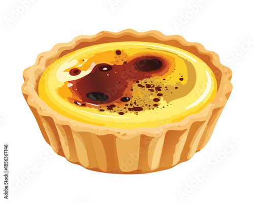 Delicious golden egg tart with sweet creamy filling and crispy pastry crust - Vector Illustration