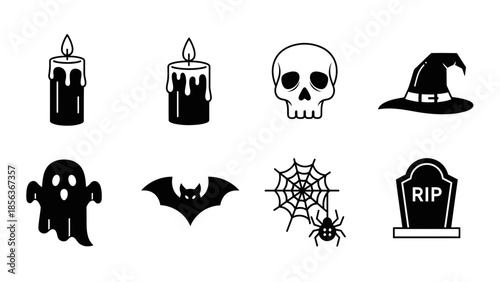 Halloween Icon Set – Spooky Holiday Symbols Pumpkin Ghost Witch Vector Collection