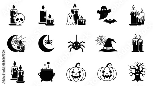 Halloween Icon Set – Spooky Holiday Symbols Pumpkin Ghost Witch Vector Collection