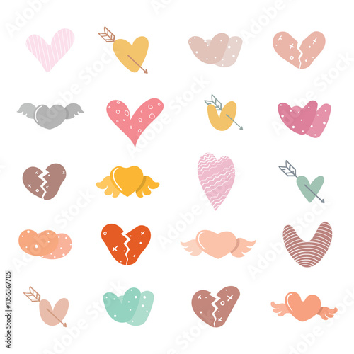 Set of valentine's day hearts. Flat vector illustration.