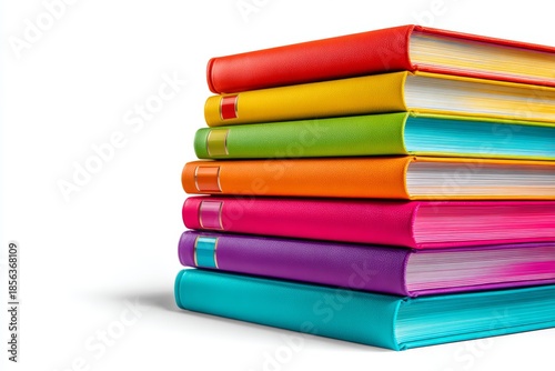 Wallpaper Mural Stack of colorful old books with textured covers in pink, blue, red, teal, and yellow, arranged horizontally on white background Torontodigital.ca