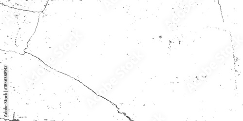 A black ink splat on a grunge paper texture creates an aged black and white paint pattern with vintage film dust and rough dirty wall surface details for a retro art design