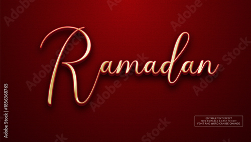 Ramadan Gold Calligraphy Text Effect on Deep Red Textured Background