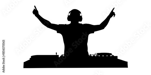 Silhouette of Professional DJ Wearing Headphones with Turntable and Mixer Vector
