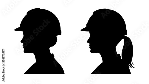 Female Construction Engineer or Architect Profile Silhouette Wearing Hard Hat