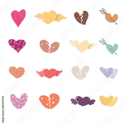 Vector set of hand drawn hearts in pastel colors. Valentines day.