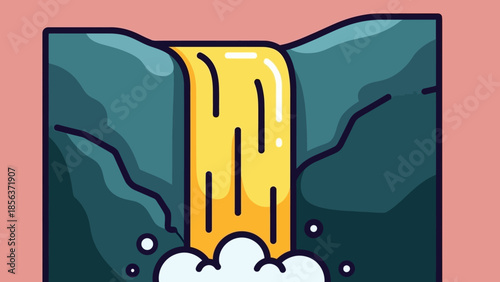 Cartoon Waterfall Illustration with Rocks and White Water.