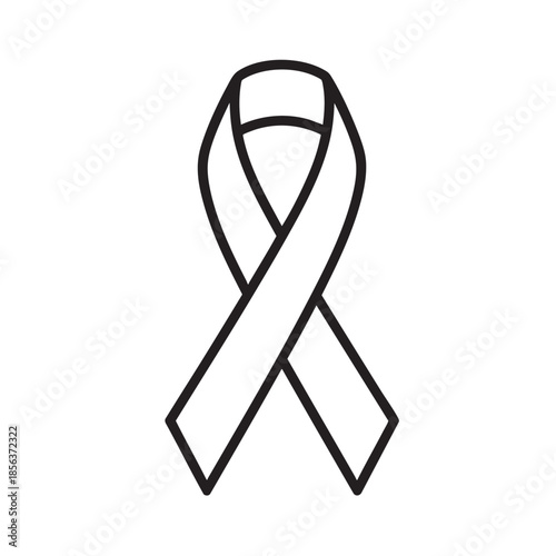 Black Line Ribbon Symbol for Awareness and Support on Transparent Background
