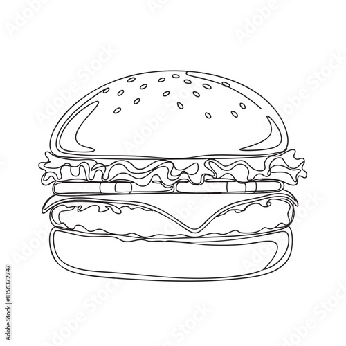 Line Art Illustration of a Juicy Burger on Transparent Background