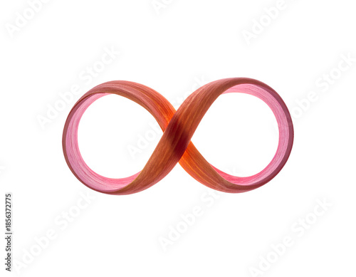 Pink satin ribbon forming infinity symbol loop figure eight as abstract eternity love and endless concept design on isolated background