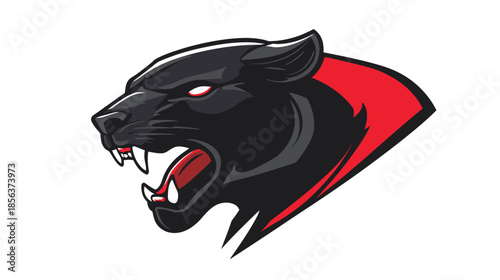 Fierce Black Panther Head with Red Accents