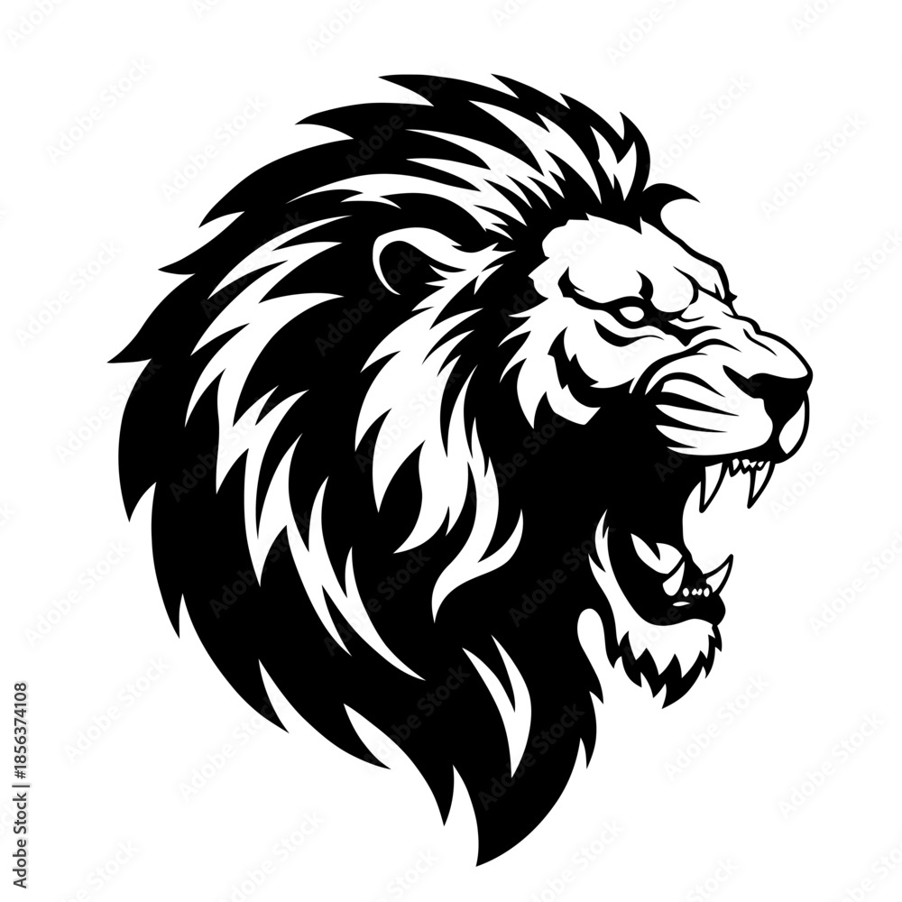 Fototapeta premium Fierce lion's head roaring with dynamic mane details