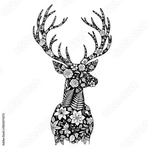 Floral silhouette of a deer with intricate patterns