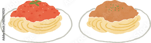 2種類のスパゲティの手描き風イラスト