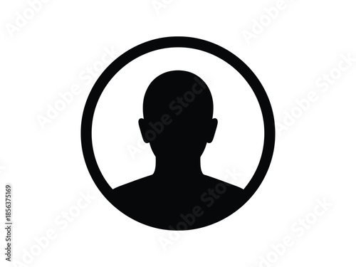 Simple black silhouette of a person s head and shoulders in a circle