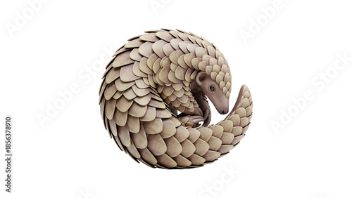 3D Pangolin curled up in defensive ball transparent background
