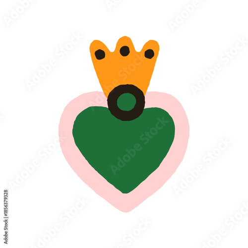 Mexican heart, love symbol in frame with crown. Cute corazon, sacred whimsica...