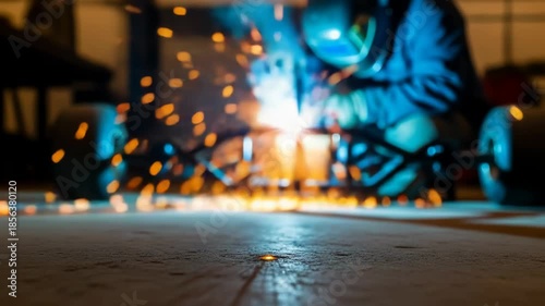 Welder Working on Metal Flooring.