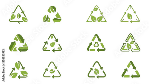 Green Recycling Arrows and Leaves Icons Set for Eco Friendly and Sustainability Concepts