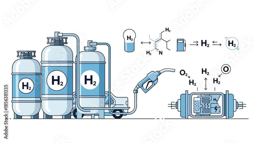 Hydrogen fuel cell energy and clean transport technology vector
