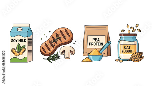 Plant Based Alternative Protein and Vegan Food Vector Set