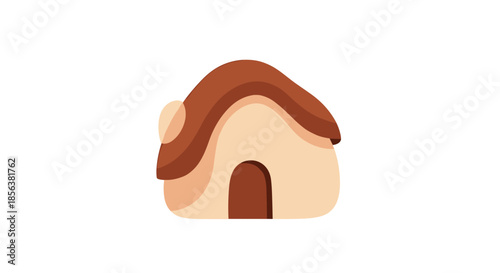 Simple and cute icon of a small house with a brown roof and a warm, inviting feel, perfect for real estate or home themes.