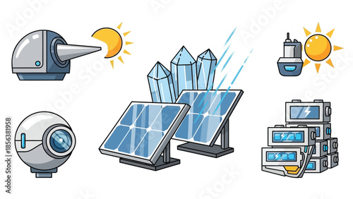 Solar energy technology set with panels batteries and sensors