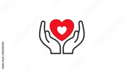 Graphic of cupped hands holding a red heart with a smaller heart