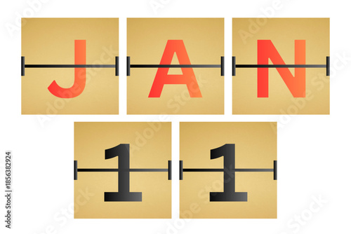 11 January calendar single day, week vector, illustration icon. Red, gray, black, golden and white color background calendar page vector for of the month January 11